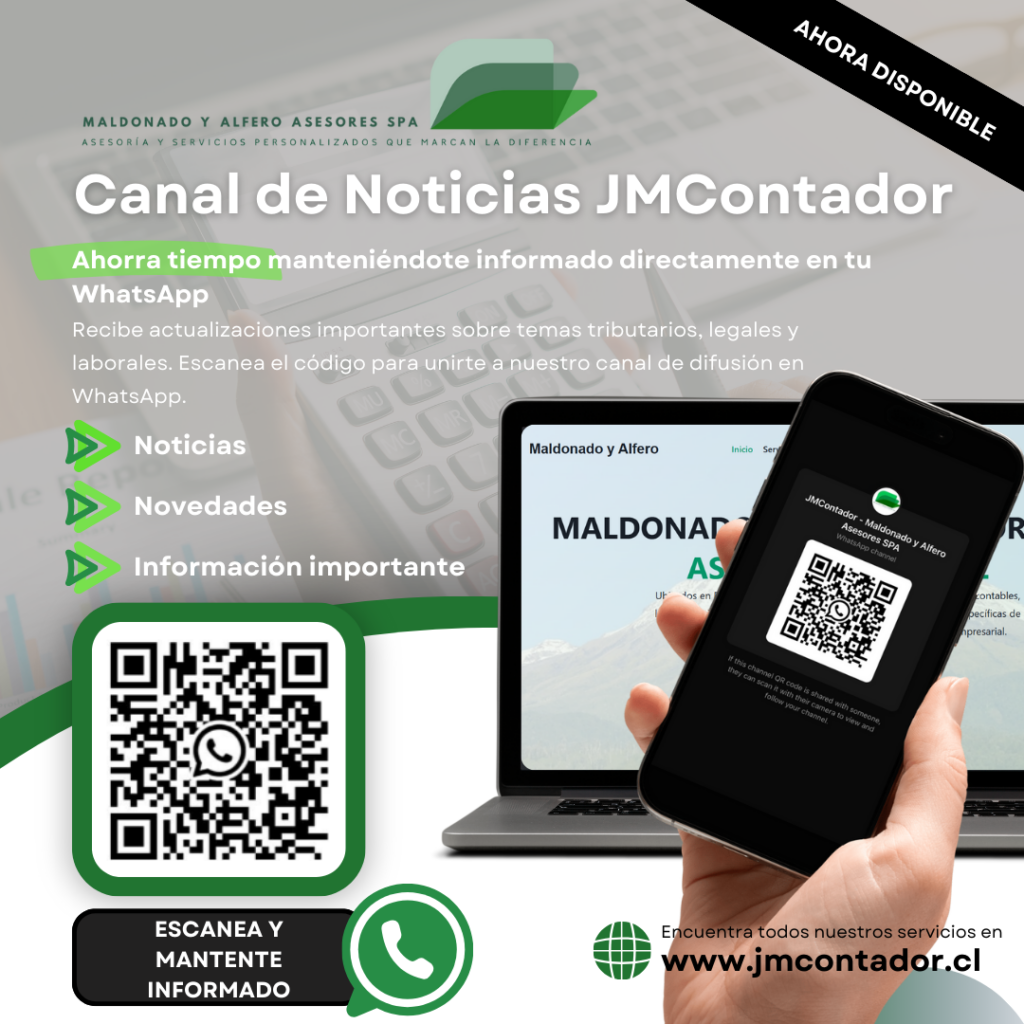 JMContador lanza su Canal de Noticias en WhatsApp, una herramienta unidireccional que proporciona actualizaciones clave en temas tributarios, legales y laborales. Mantente informado de los cambios normativos, recordatorios de plazos y novedades de nuestra oficina sin complicaciones. Unirte es sencillo y gratuito; solo escanea el código QR o accede directamente al enlace de suscripción.